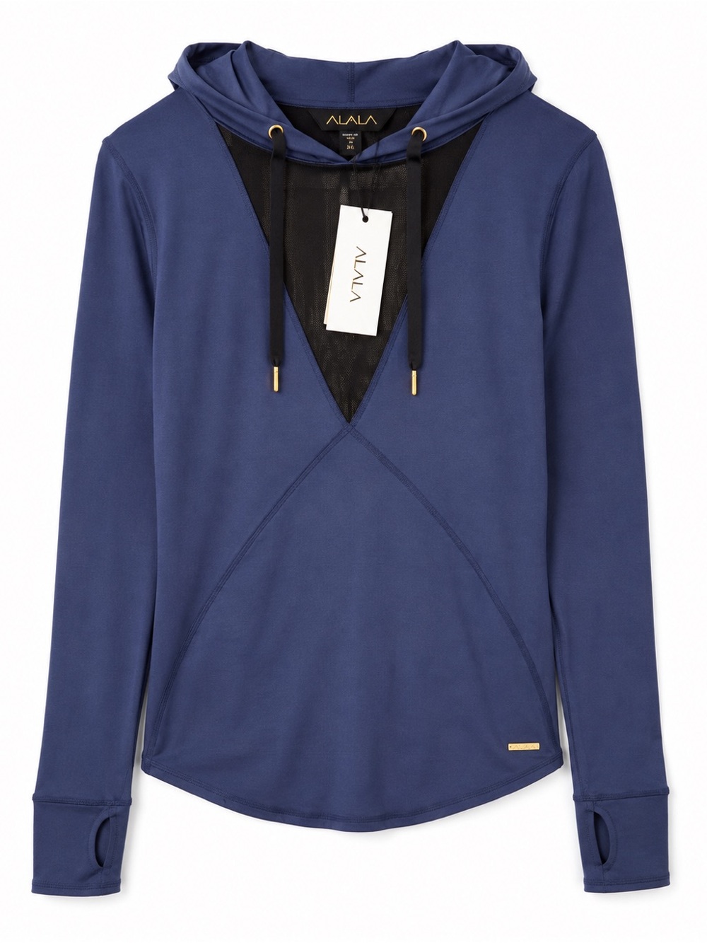 ALALA Flyweight Hoodie XS NWT Indigo Mesh Thumbhole Athleisure $110